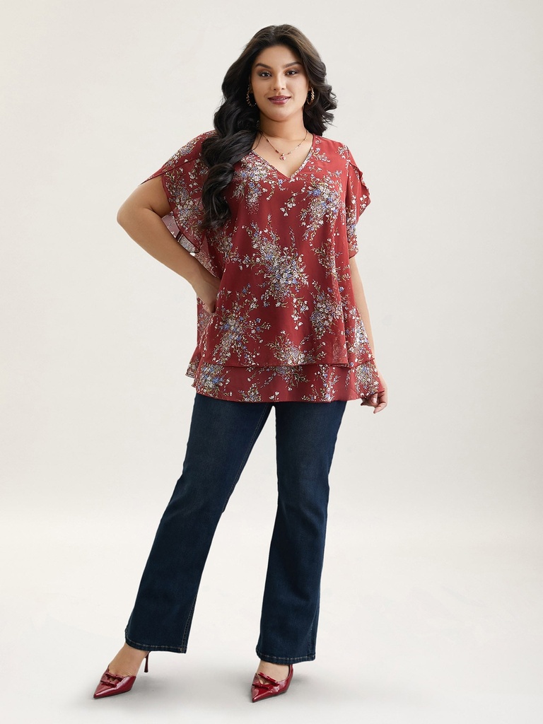 Blusa de gasa floral a capas