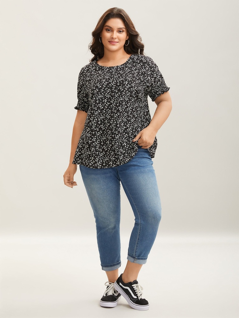 Blusa floral con elástico en las mangas