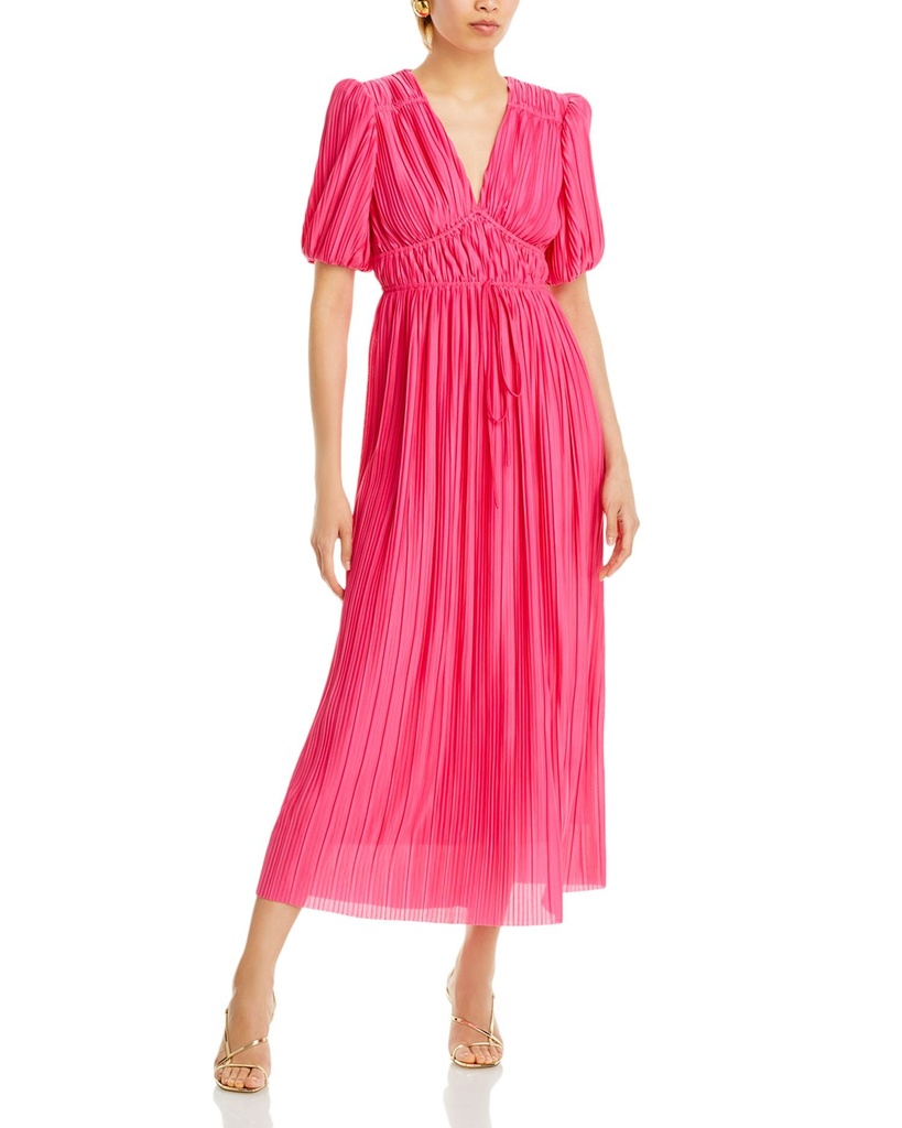Maxi vestido plisado de mangas abullonadas