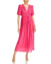 Maxi vestido plisado de mangas abullonadas