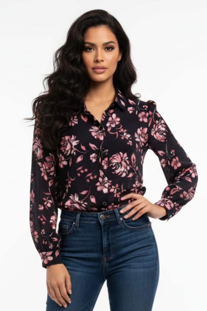 Blusa camisera de gasa floral