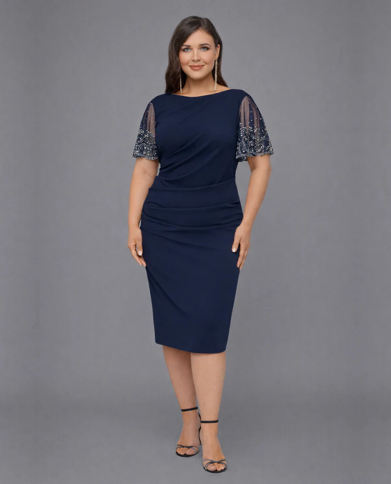 Vestido drapeado con mangas adornadas
