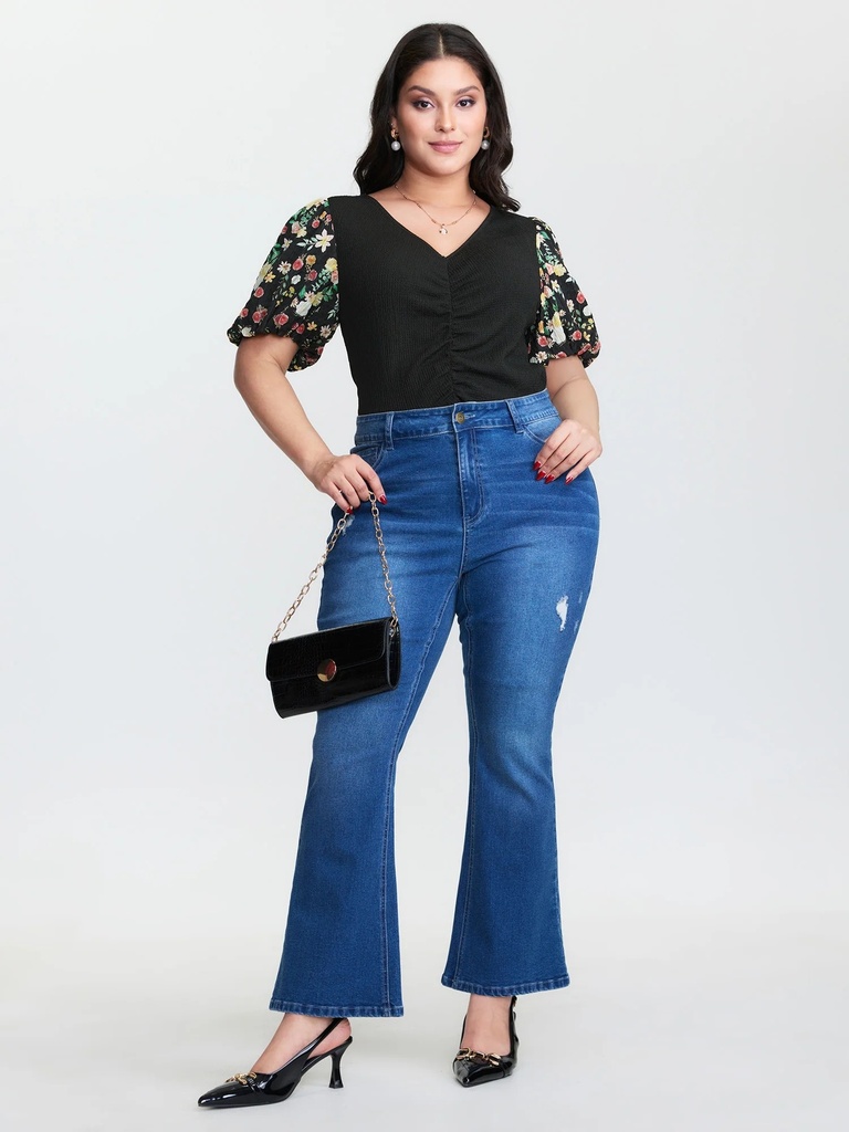 Blusa plisada con cuello con muescas (copia)