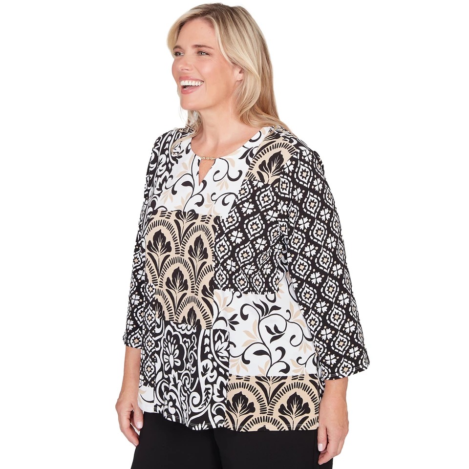 Blusa de cuello dividido con patchwork