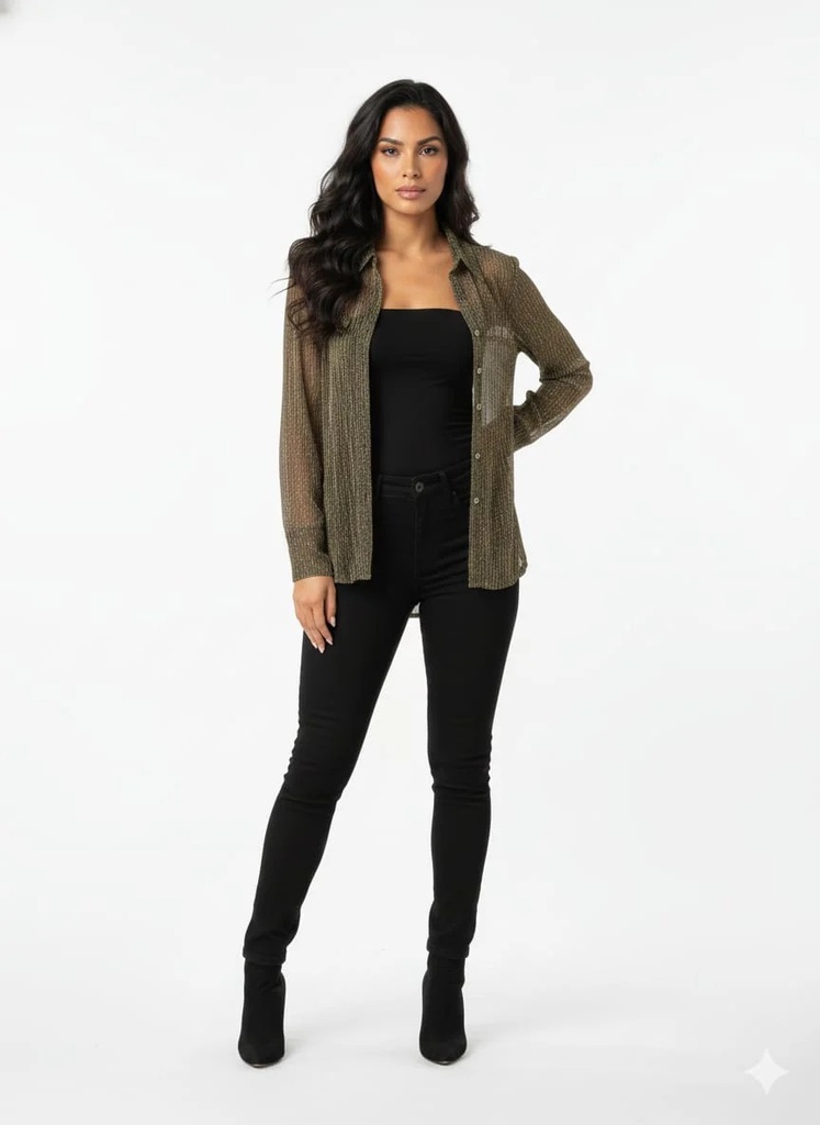 Blusa camisera plisada con brillos