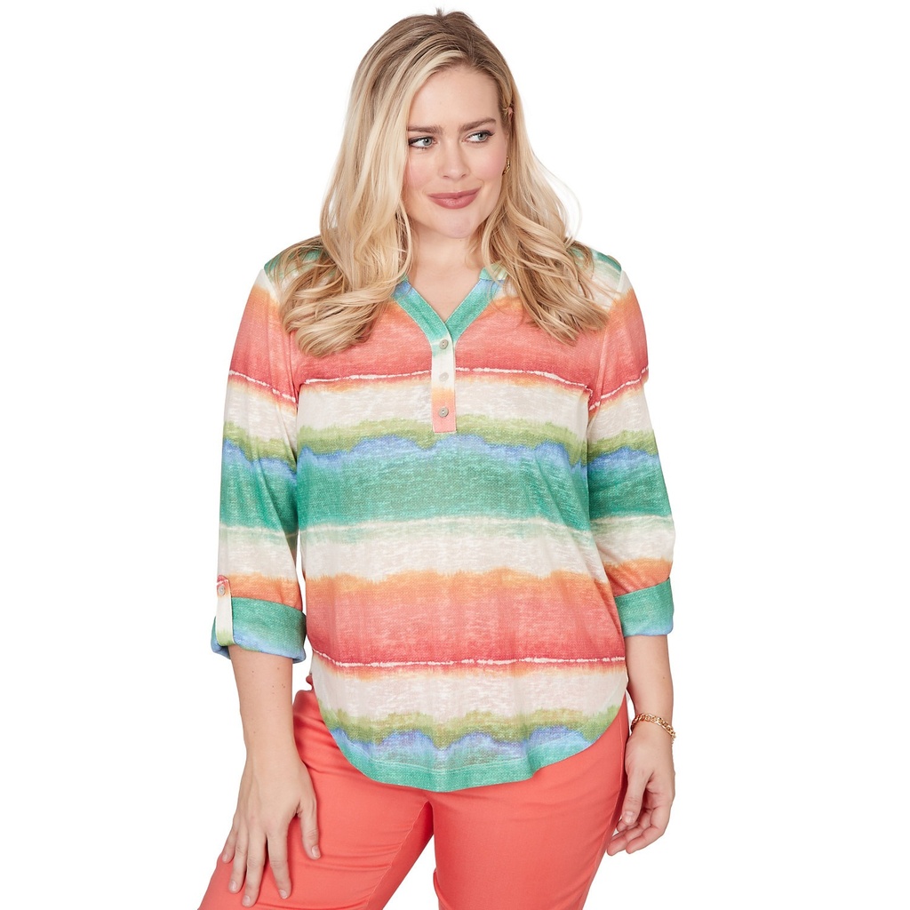 Camiseta Henley de rayas teñidas