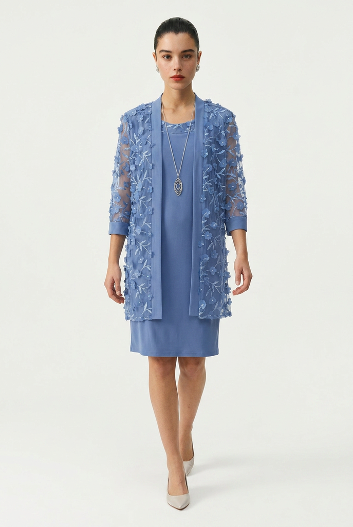 Vestido con chaqueta de flores 3D