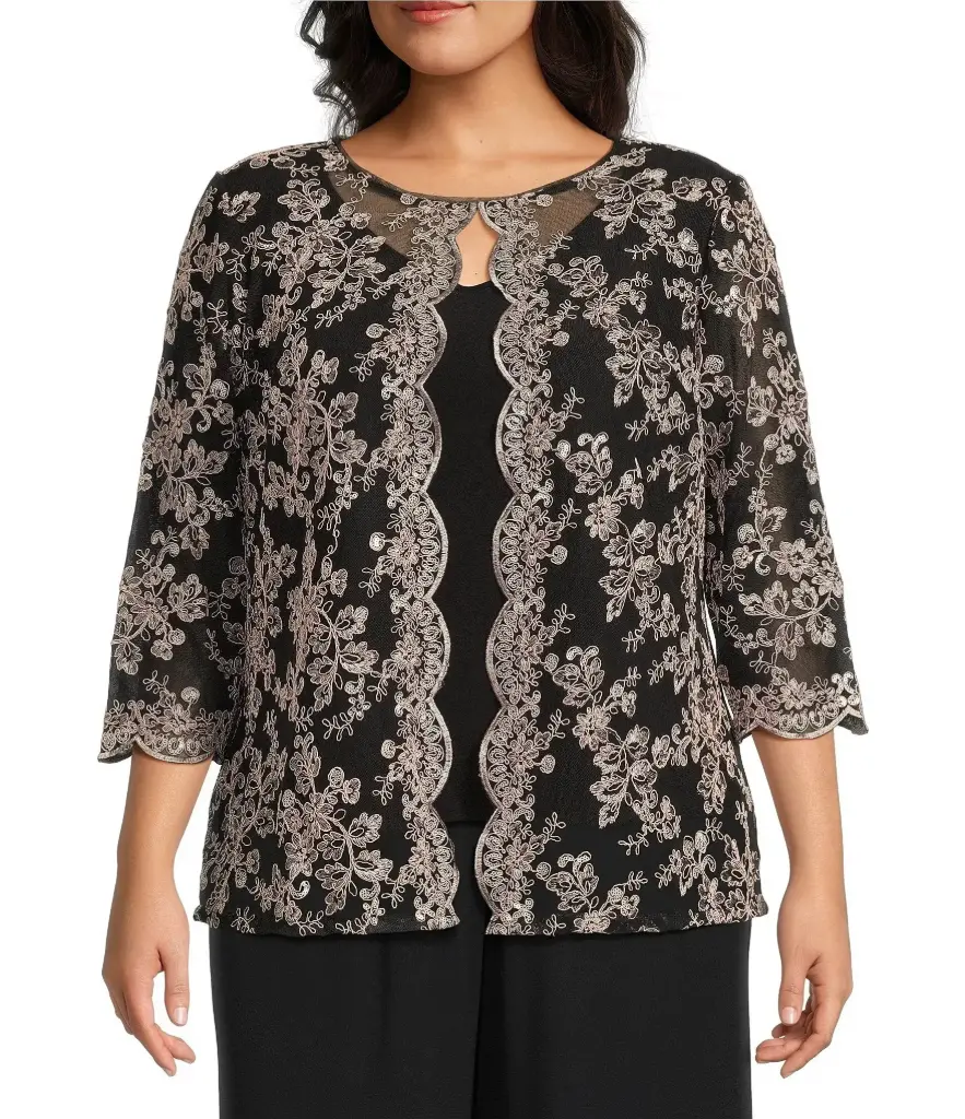 Conjunto de top y chaqueta con escote redondo