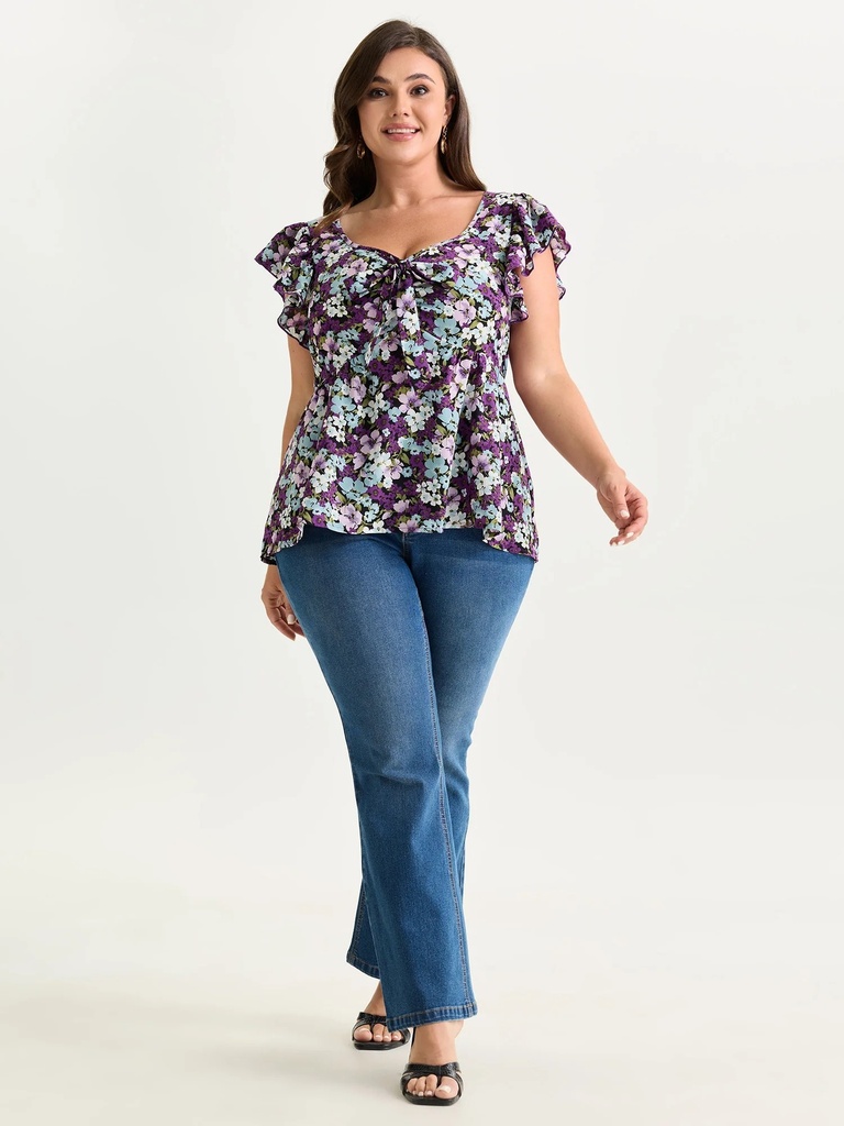 Blusa floral de escote anudado 
