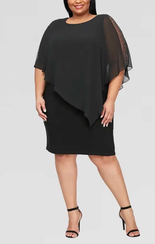 Vestido con capa asimétrica de gasa 