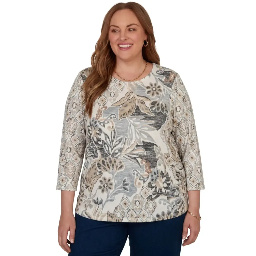 Blusa con estampado geométrico de hojas