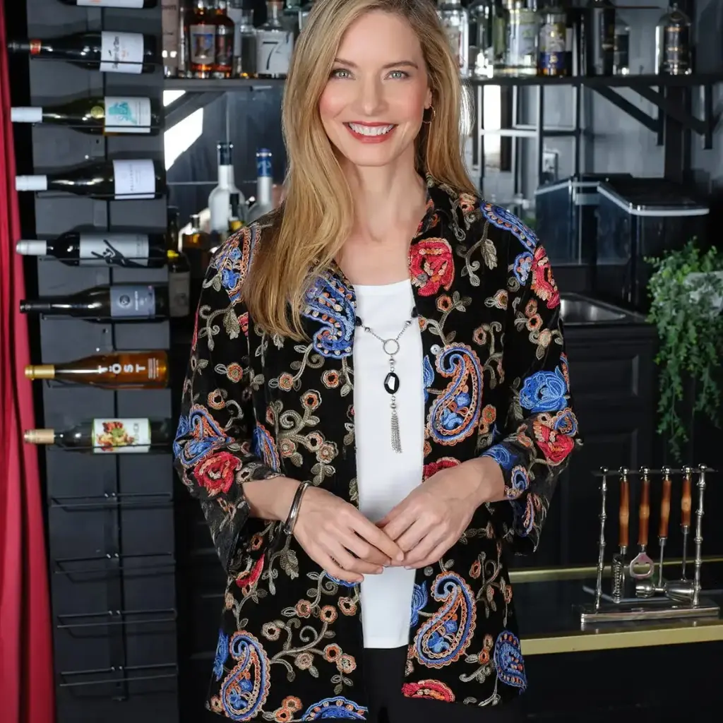 Blusa dos en uno  de terciopelo con tejido floral