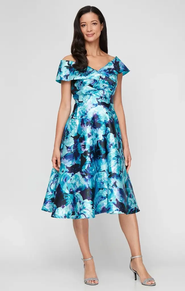Vestido de corte A de mikado estampado