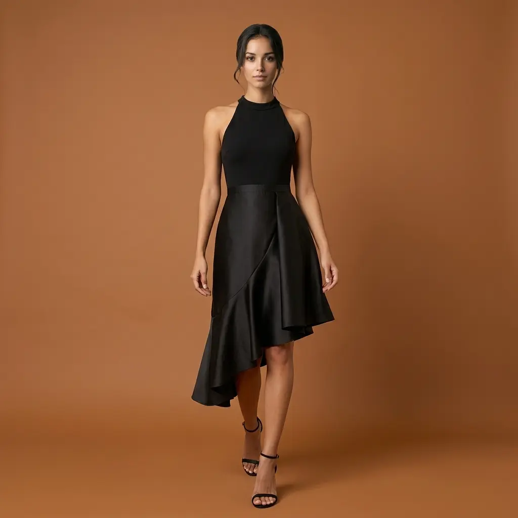 Vestido halter con falda asimétrica 