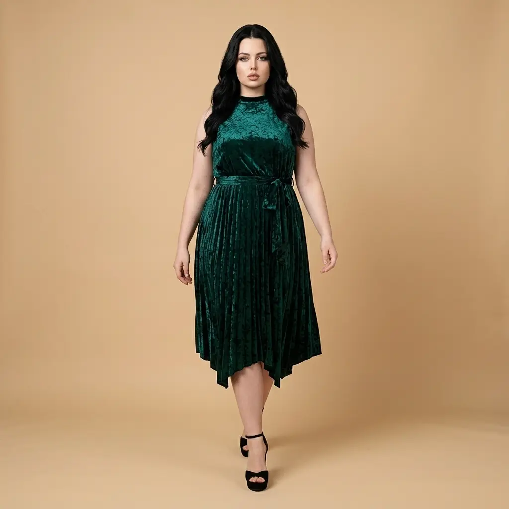 Vestido plisado de terciopelo 