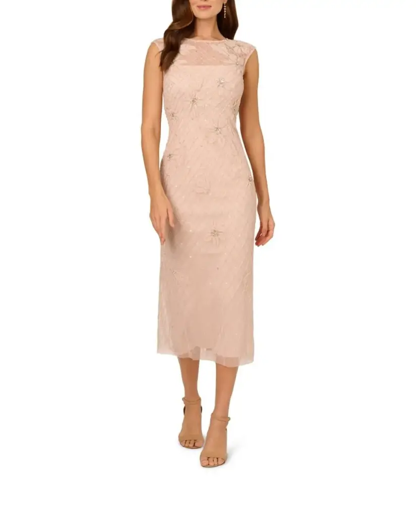 Vestido midi con pedrería floral 