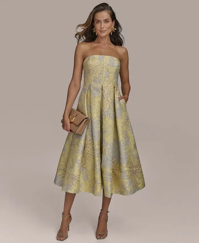 Vestido midi strapless de Jacquard