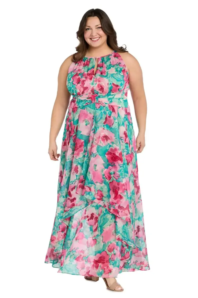  Vestido de gasa con escote halter y abertura