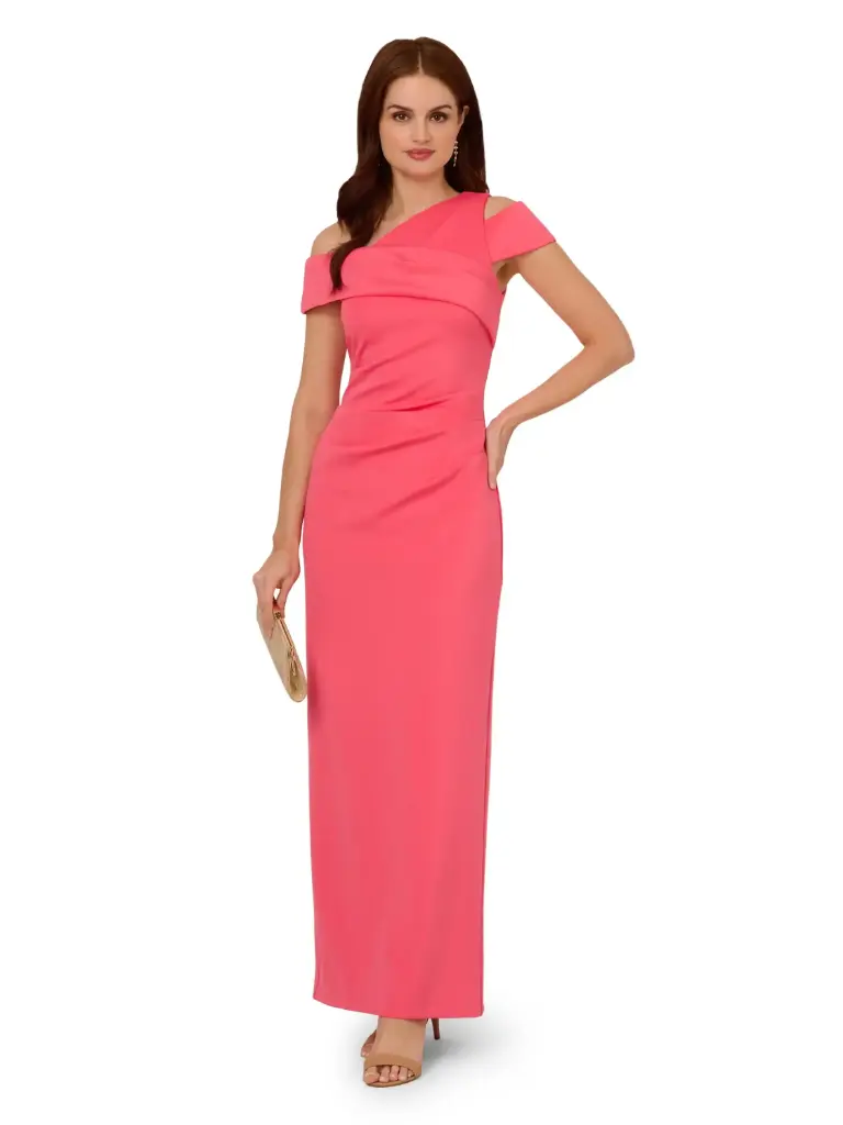 Vestido asimétrico con escote fruncido 