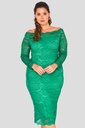 Vestido midi con escote Bardot festoneado