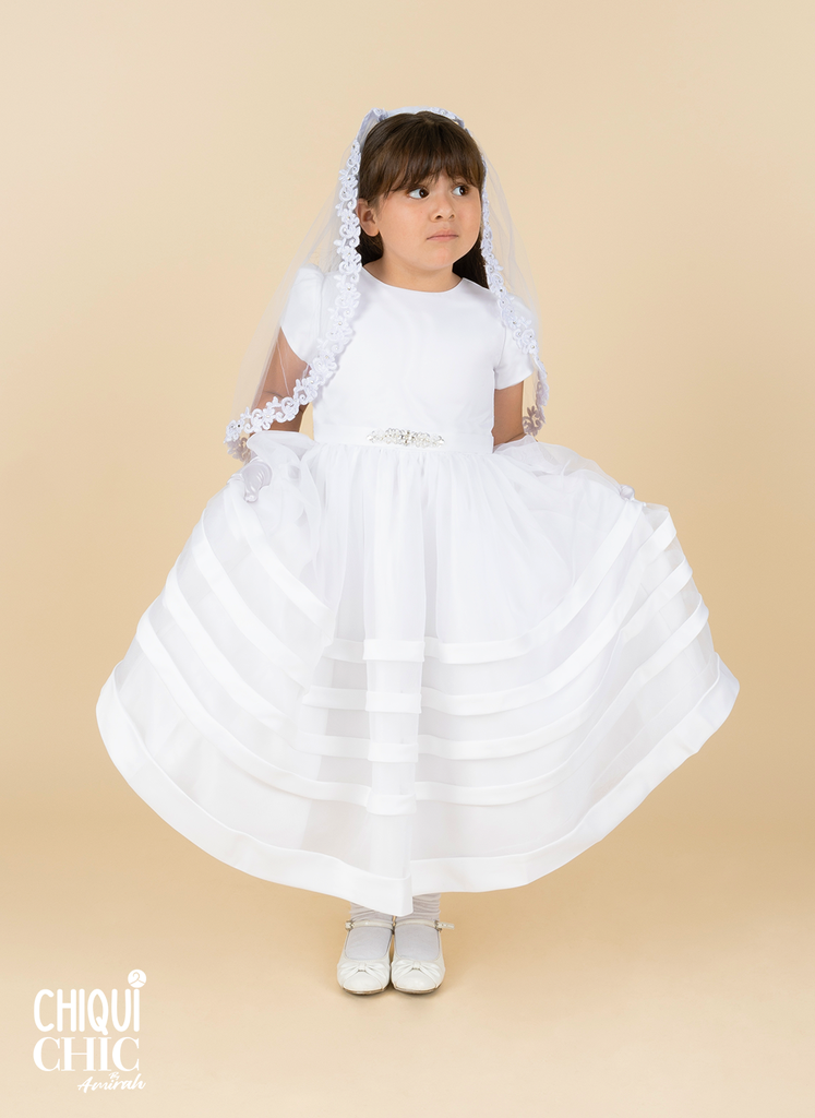 Vestido largo con falda de organza