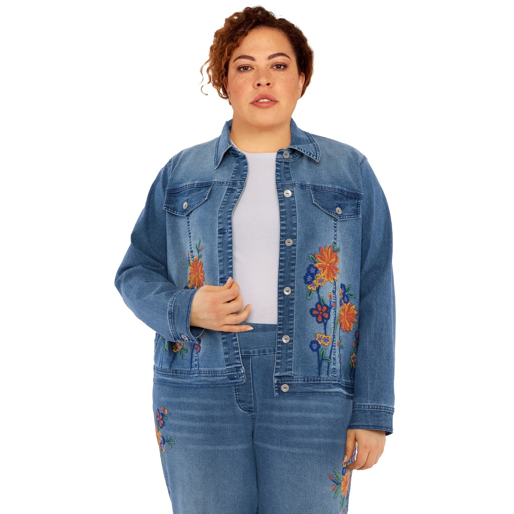 Chaqueta vaquera con bordado de flores