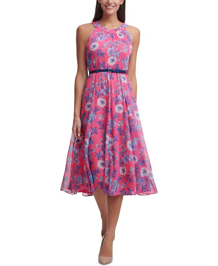 Vestido midi floreado con cinturón