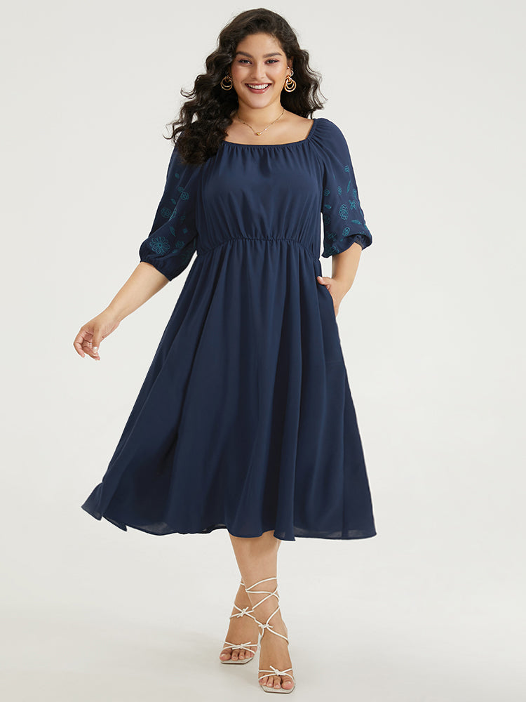 Vestido de manga farol bordadas