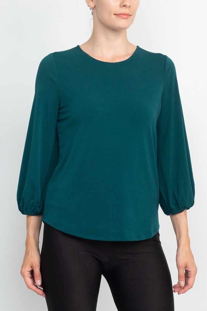 Blusa sòlida de mangas 3/4 