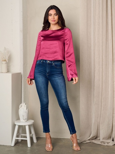 [1290008] Blusa satinada con adorno