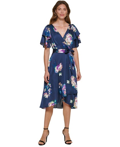 Vestido midi floral satinado