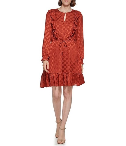 [1400242] Vestido acampanado con lunares