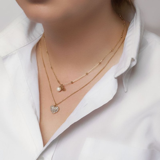 [1410393] Collar con colgante de corazon con cristales