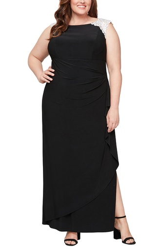 [1660029] Vestido largo con hombros bordados