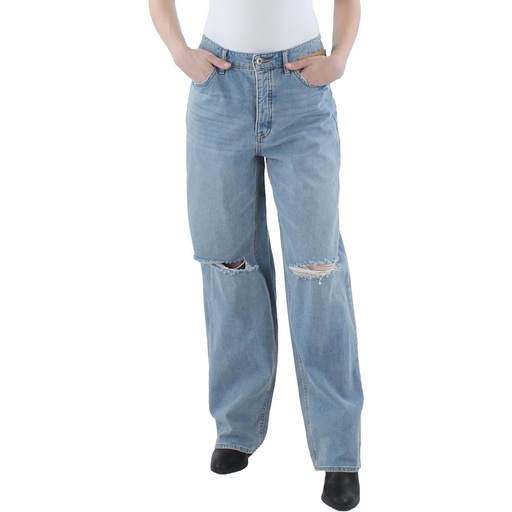 Jeans desgastados y pierna ancha