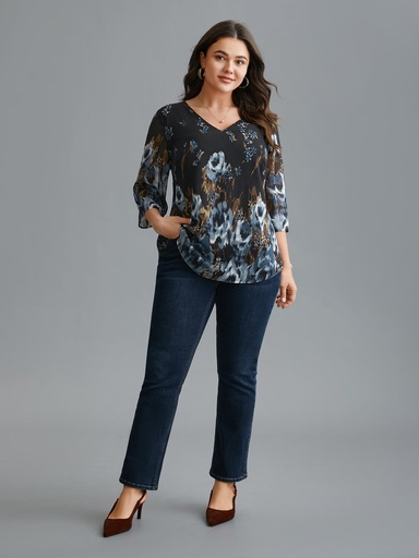 Blusa con mangas de gasa floral
