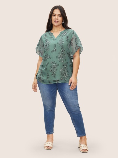 Blusa de gasa con mangas de pétalo