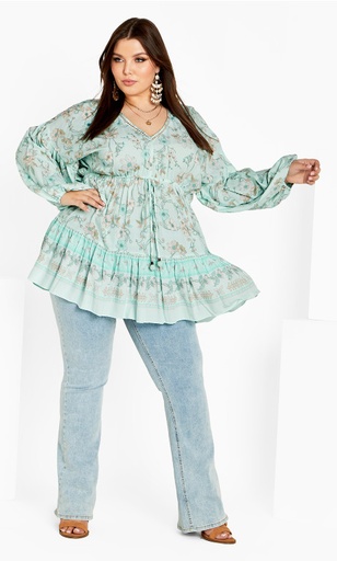 Blusa túnica floral seafoam