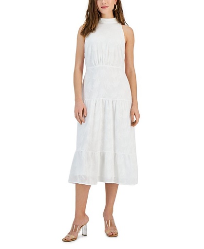 Vestido midi de cuello alto con lazo