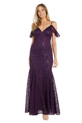 Vestido encaje brillante Plum