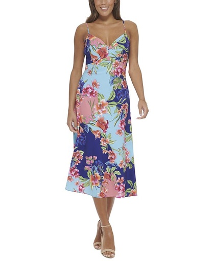 Vestido midi floral con escote corazón