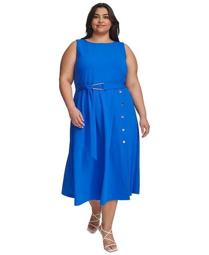 Vestido midi ribete de botones