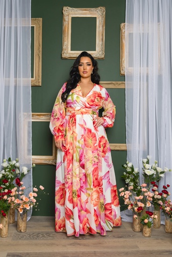 [2010009] Vestido maxi floral con mangas