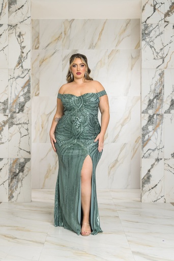 [2010016] Vestido largo de lentejuelas y abertura