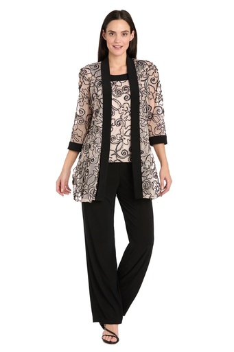 Traje de pantalón con bordado floral