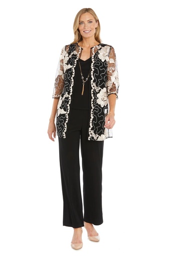 Traje de pantalón con bordado floral