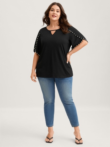 Blusa lisa con mangas con perlas