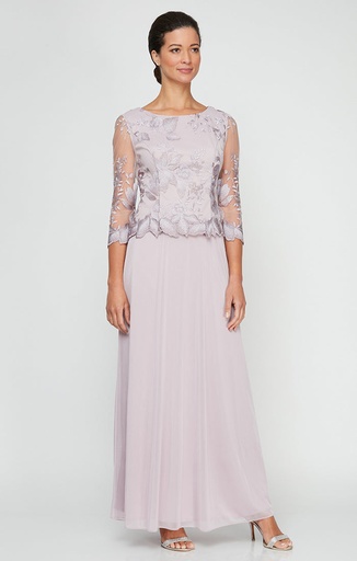 Vestido de tul y gasa bordado en A