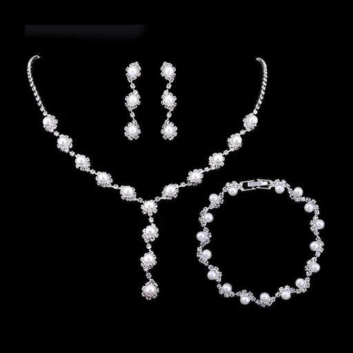 [2170081] Juego de collar con aretes y pulsera de perlas