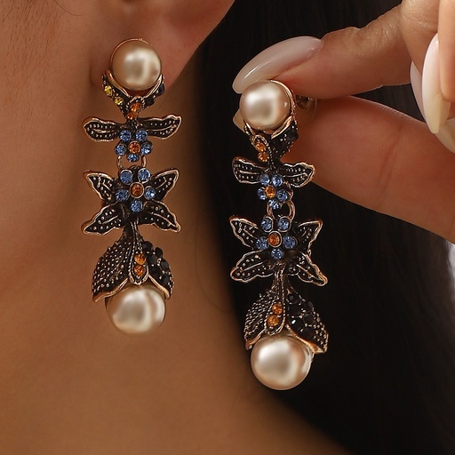 [2170168] Aretes colgantes de perlas de imitación